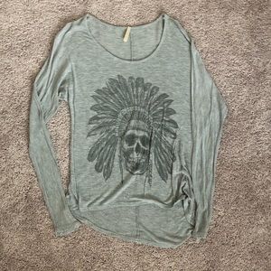 Sheer Distressed Skull Long Sleeve Shirt